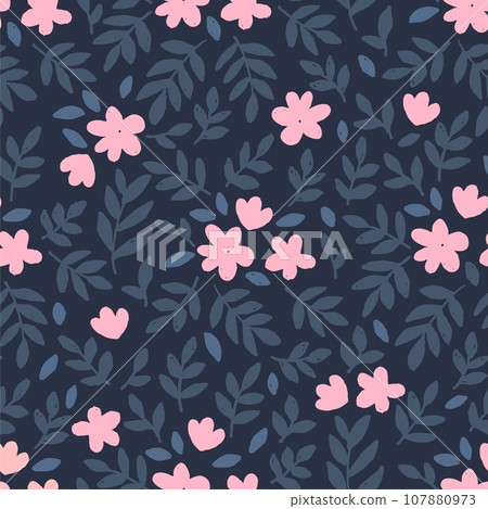 Flowers and leaves hand draw vector seamless pattern. 107880973