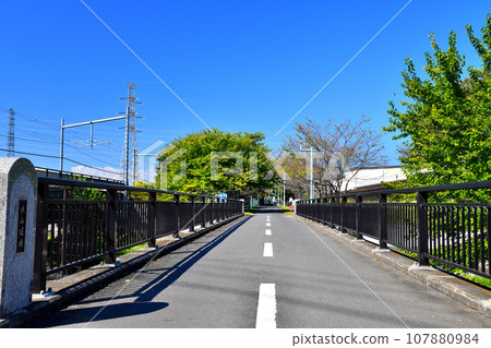 Tama Lake Bicycle and Pedestrian Path/From near Sayamahori Bridge (Karahori River) towards Musashi Yamato Station (Higashimurayama City, Tokyo) [2023.10] 107880984