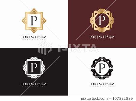 Set of Letter P vintage element symbol, Golden Letter P premium logo design template Set of Letter P vintage element symbol, Golden Letter P premium logo design template 107881889