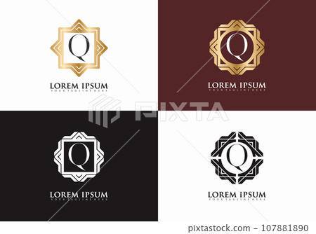 Set of Letter Q vintage element symbol, Golden Letter Q premium logo design template Set of Letter Q vintage element symbol, Golden Letter Q premium logo design template 107881890