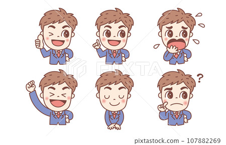 Illustration of a man in a suit, facial expression set 107882269