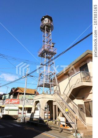 茨城縣、常總市、水街道、舊街景和消防塔（寶町會館） 107883165