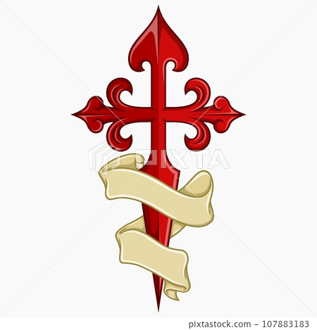 Cross of the apostle Santiago with ribbon 107883183