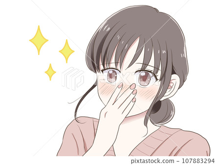A woman blushing and shy, sparkling A woman blushing and shy, sparkling 107883294