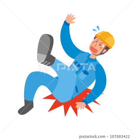 Male worker injured due to fall or fall 107883422