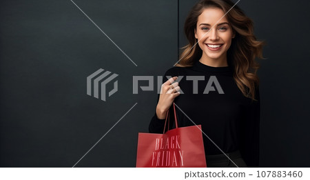 Woman with Black Friday Bag Woman with Black Friday Bag 107883460