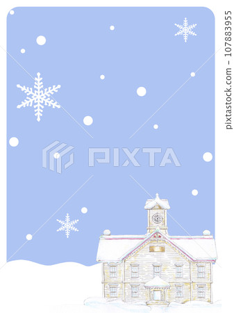 白雪皚皚的札幌鐘樓插圖背景藍色無文本 107883955