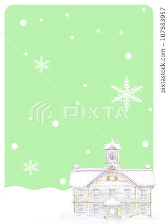 Snowy Sapporo Clock Tower Illustration Background Green No Text 107883957
