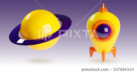 3D planet and rocket isolated on background 3D planet and rocket isolated on background 107884324