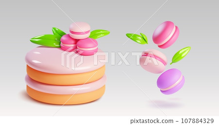 3d cake and macaron dessert icon for birthday 107884329