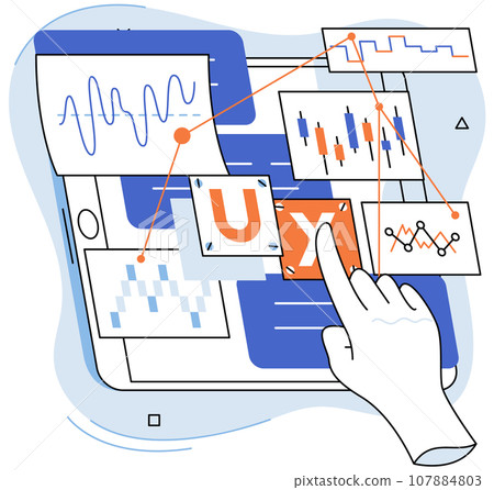 User experience design. Vector illustration. User experience design, vision that shapes user interface UX, guide that navigates users through software landscape Designing software, process of creating 107884803