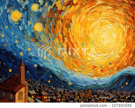 A spiral starry sky with house A spiral starry sky with house 107885088