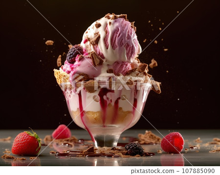 Sweet starwberry ice cream on glass Sweet starwberry ice cream on glass 107885090