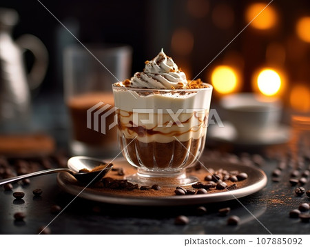Sweet chocolate ice cream on glass Sweet chocolate ice cream on glass 107885092