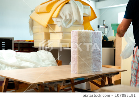 Foam for furniture upholstery in a workshop 107885191