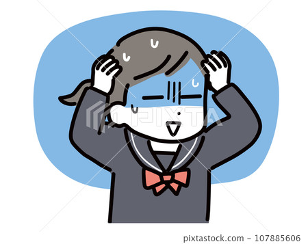 A middle school girl holding her head in trouble (upper body, sailor suit) A middle school girl holding her head in trouble (upper body, sailor suit) 107885606
