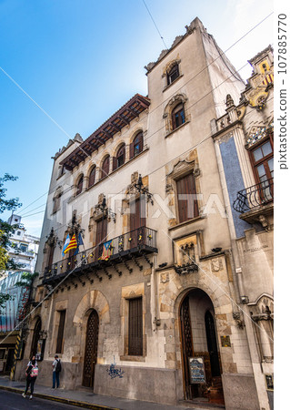 Colorful old and shabby building with beautiful architecture in San Telmo, Buenos Aires, Argentina 107885770