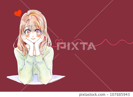 Woman leaning on her chin, love, red thread 107885943