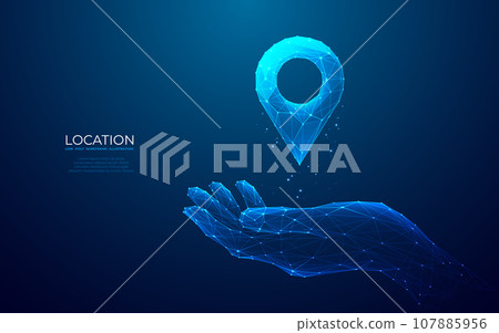 Abstract technology pin on hand. Location and GPS concept Abstract technology pin on hand. Location and GPS concept 107885956