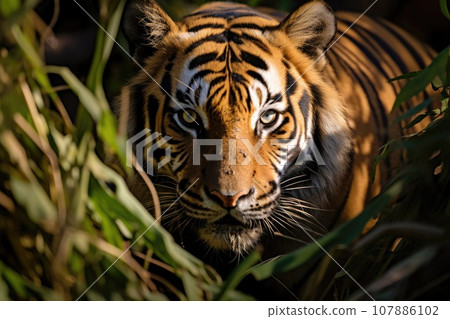 Portrait of Sumatran tiger in a jungle (Panthera tigris sumatrae) 107886102