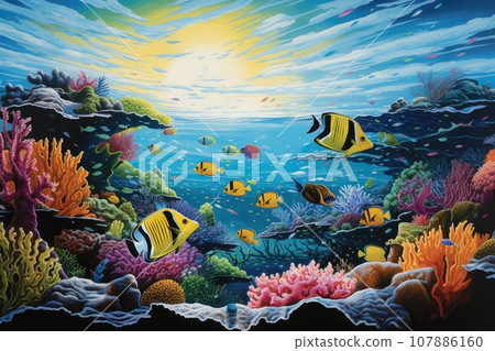 Underwater shot of coral fish, corals and anemones 107886160