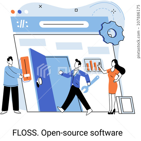 FLOSS. Open source software. Free product anyone can freely redistribute, modify and completely remake, can be improved, modernized thanks to inventions of users. Tiny programming language persons 107886175