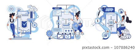 Application testing metaphor. Vector illustration. Application testing, crucible where coding errors are uncovered and rectified App test, sandbox for validating apps functionality Software testing Application testing metaphor. Vector illustration. Application testing, crucible where coding errors are uncovered and rectified App test, sandbox for validating apps functionality Software testing 107886240