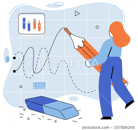 Stock market manipulation concepts set, change business graph indicator, influence crypto currency price for benefit or profit. Character analyzing stock market data to control financial graphic chart Stock market manipulation concepts set, change business graph indicator, influence crypto currency price for benefit or profit. Character analyzing stock market data to control financial graphic chart 107886268