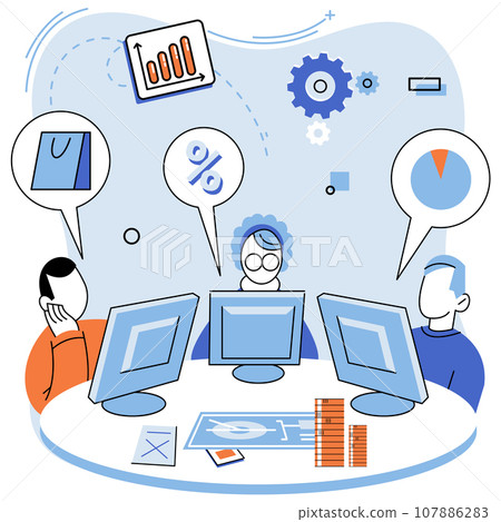 Promotion discount sale. Vector illustration. Flash sale online, surprise party in digital marketplace Sales index, litmus test of products success Forecast of future sales, peek into crystal ball of Promotion discount sale. Vector illustration. Flash sale online, surprise party in digital marketplace Sales index, litmus test of products success Forecast of future sales, peek into crystal ball of 107886283