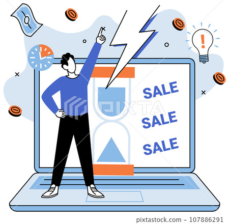 Promotion discount sale. Vector illustration. Forecast of future sales, magic carpet ride into realm of potential profits Flash sale online, firework display in world of online commerce Sales index Promotion discount sale. Vector illustration. Forecast of future sales, magic carpet ride into realm of potential profits Flash sale online, firework display in world of online commerce Sales index 107886291
