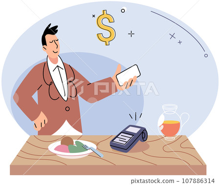 Cashless payment. Vector illustration. Wireless payment systems utilize encryption technology to ensure secure transactions Mobile cashless payments are supported by various platforms Online Cashless payment. Vector illustration. Wireless payment systems utilize encryption technology to ensure secure transactions Mobile cashless payments are supported by various platforms Online 107886314