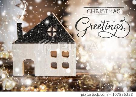 Text Christmas Greetings, House, Christmas or Winter Background 107886358