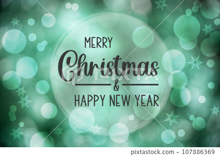 Shiny Turquoise Christmas Background With Text Merry Christmas And Happy New Year 107886369