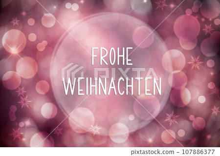 Text Frohe Weihnachten, Means Merry Christmas, Lilac Christmas Background Text Frohe Weihnachten, Means Merry Christmas, Lilac Christmas Background 107886377