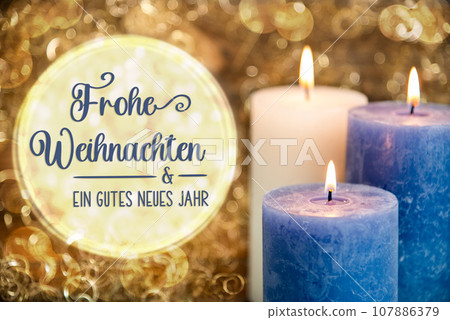 Text Frohe Weihnachten, Means Merry Christmas, With Candles, Christmas Background Text Frohe Weihnachten, Means Merry Christmas, With Candles, Christmas Background 107886379