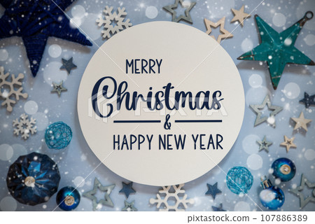 Christmas Decor With Snow And Text Merry Christmas And Happy New Year Christmas Decor With Snow And Text Merry Christmas And Happy New Year 107886389