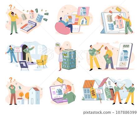 Real estate search. Vector illustration The mortgage losupported individuals in achieving their homeownership goals Buying residential property involved conducting inspections and due diligence Real estate search. Vector illustration The mortgage losupported individuals in achieving their homeownership goals Buying residential property involved conducting inspections and due diligence 107886399
