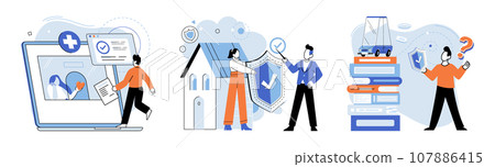 Insurance for car, property, travel, accident, life, medical. Covers home insurance with additional options for natural disaster protection Care about family life includes planning for long-term 107886415