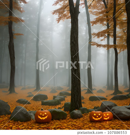 Halloween pumpkin stone outside forest Halloween pumpkin stone outside forest 107886553