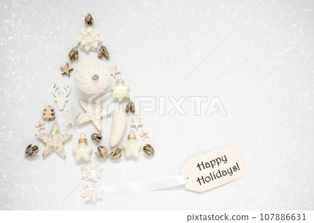 Christmas Tree Out Of Christmas Decoration With Label With Text Happy Holidays Christmas Tree Out Of Christmas Decoration With Label With Text Happy Holidays 107886631