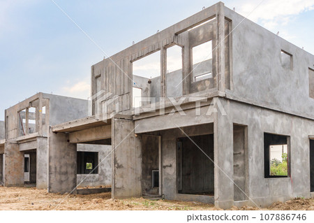 construction residential new house with prefabrication system in progress at building site 107886746