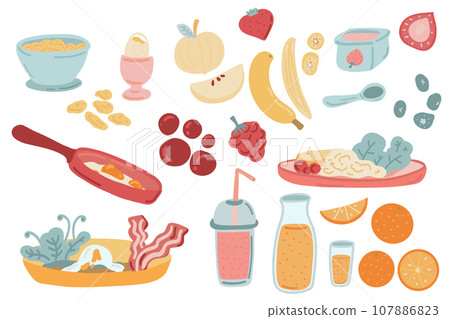 Hand drawn vector brunch and breakfast icons set 107886823