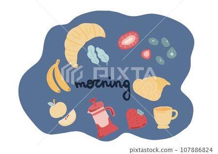 Good morning breakfast brunch croissant hand drawn set 107886824