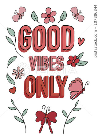 Good vibes only groovy hand drawn card Good vibes only groovy hand drawn card 107886844