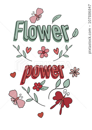 Groovy card with flowers and butterflies Groovy card with flowers and butterflies 107886847