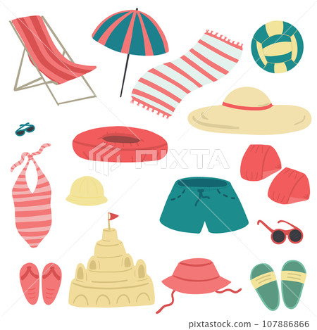 Beach set summer vector hand drawn 107886866