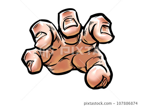 A graphic manga-style illustration of a grasping hand 107886874