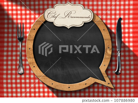 Blackboard Speech Bubble Shaped with Text Chef Recommends 107886980
