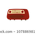 Vintage radio receiver in red. Retro technique. Hand-drawn doodle illustration. 107886981