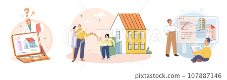 Buying and choosing housing. Vector illustration The purchase house was significant financial commitment The residential neighborhood offered sense community The business operated from commercial Buying and choosing housing. Vector illustration The purchase house was significant financial commitment The residential neighborhood offered sense community The business operated from commercial 107887146
